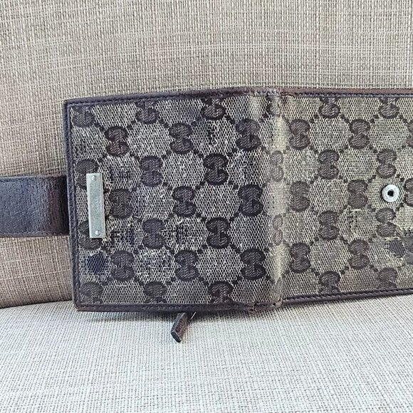 Auth Gucci Card Holder Brown Leather Canvas GG Logo Bifold Wallet made in Italy - Picture 7 of 13